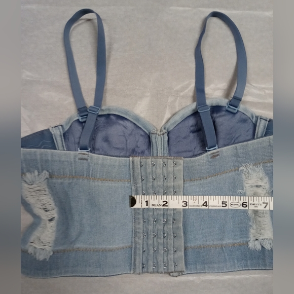 Denim Crop Corset Top Blue Jean Corset - Picture 5 of 9